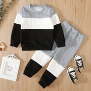 PatPat Toddler Girl/Boy Colorblock Fall Warm Winter Cable Knit Sweatshirt and Pants Set for Baby Grey Size 4-5 Years